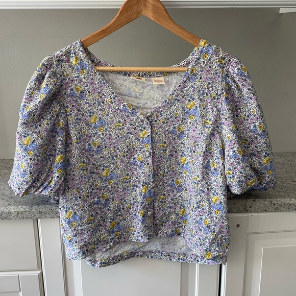 Levi’s puff sleeve crop top floral size large - Picture 1 of 2